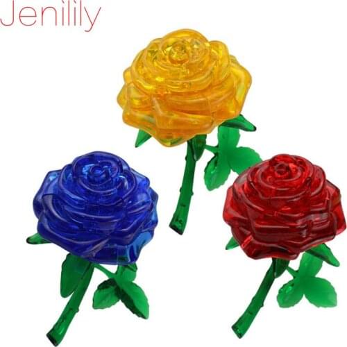 1 Pcs DIY Rose 3D Crystal Puzzles Assemble Jigsaw 44pcs Puzzle Educational Toys for Children Birthday Gift Kid Girl