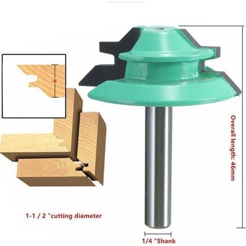 1PC 45 Degree Lock Miter Router Bit 1-1/2" Diameter 1/4" Shank Green Wood Cutter For Woodworking Drilling Power Tools