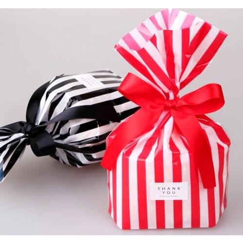 10Pcs Stripe Candy Bag DIY Baby Shower Plastic Gift Bags for Cookie Biscuits Snack Baking Packaging Bag Festival Party Supplies