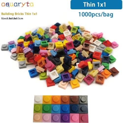 Aquaryta 1000pcs Building Bricks Thin 1X1 Bulk Compatible With Logo 3024 Educational Assemblage Construction Toys Gift for Kids
