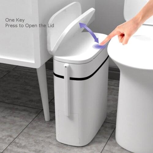 12/14LSmart Trash Can Bathroom Zero Waste Bin One Key Garbage Bin Trash Bag Holder in the Kitchen w/ Brush Toilet Narrow Seam