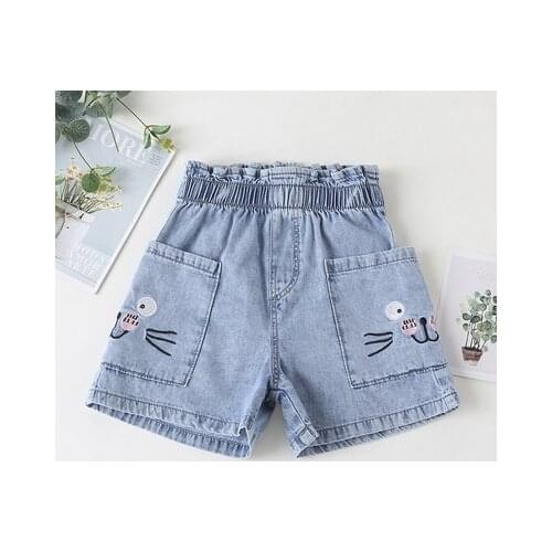 2021 Summer New Girls' Denim Shorts Childrens Cartoon Short Pants Baby Girls' Embroidered Shorts Jeans Toddler Trousers 3-10Y