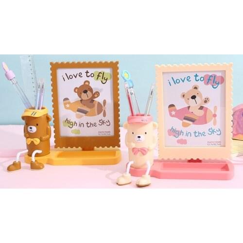 7-inch photo frame set up table cute bear pen holder children baby photo frame picture frame storage kindergarten photo frame