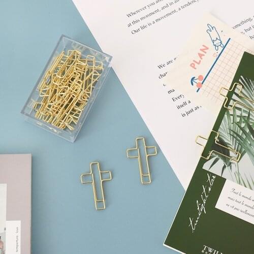 TUTU free shipping Cross Crucifix Shaped Paper Clips Great For Paper Clip Collectors or Religious Gift (GOLD 50 Count) H0482