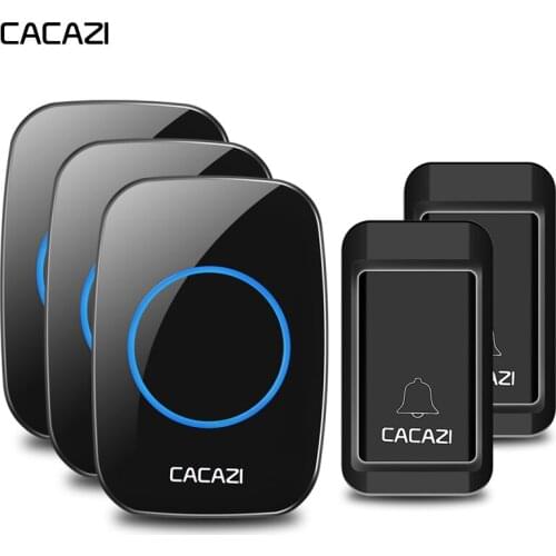 CACAZI Self Powered Wireless Doorbell No Battery Waterproof 2 Button 3 Receiver Home Cordless door bell chimes US EU UK Plug