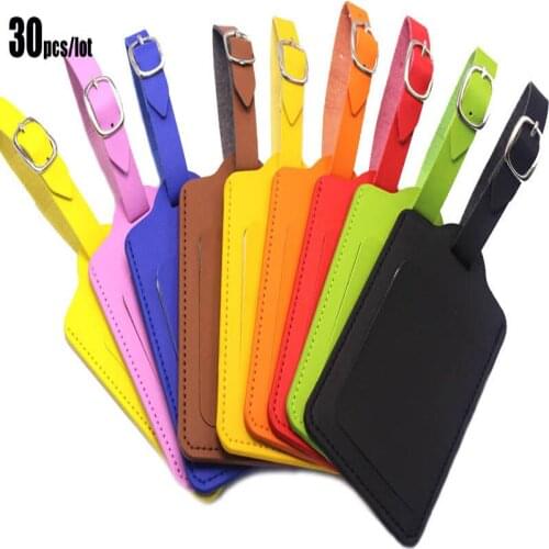 30Pcs PU Leather Suitcase Luggage Tag Label For Handbag Baggage Claim Travel Accessories ID Address Tags Stroller Label