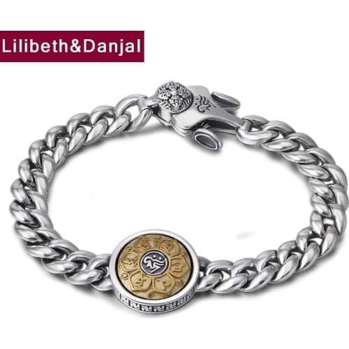 Buddha Mantra Bracelet 100% 925 Sterling Silver Fine Jewelry Men Rotatable Couple Chain Bracelet Bangle 2018 friendship Gift B29