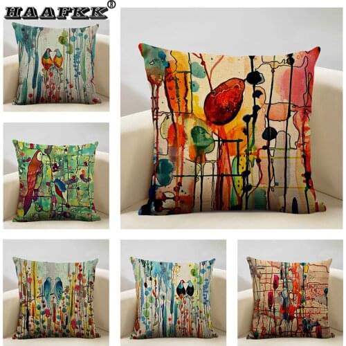 Hand Painted Watercolor Bird Pattern Cushion Cover Home Sofa Decoration Flower Pillow 25 Design Options 45x45cm