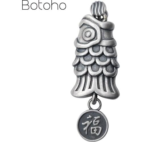 Pure Silver Retro Craftsmanship Blessing Tassels DIY Pendant Wholesale Engagement Women Men Carp Pendant Jewelry Gift 990