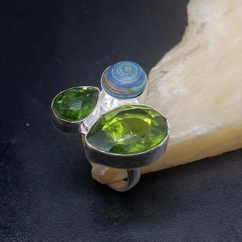 Hermosa Jewelry Green Peridot StripeJasper Fashion Silver Color Wedding Charms Band Ring For Women Men Size 7 HD968