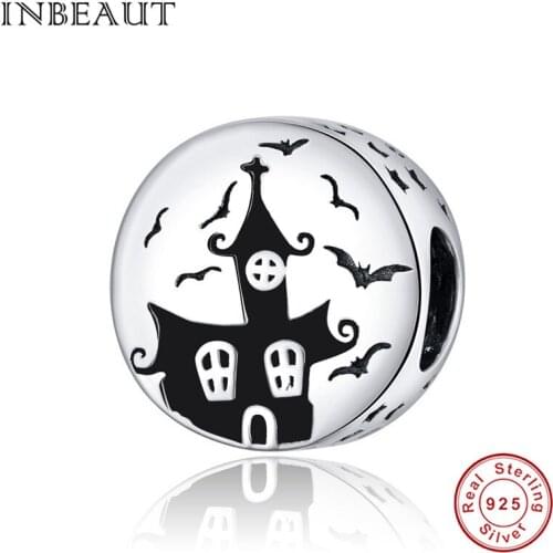 INBEAUT Halloween ghost castle 925 silver charm CZ bat beads fit original brand Pan bracelet jewelry making DIY bangle