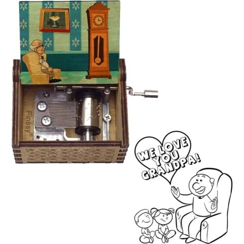 My Grandfathers Clock Classic Theme Music Box Custom Song Hand Movement Print Wooden Diy Birthday Gift Craft Home Decoration