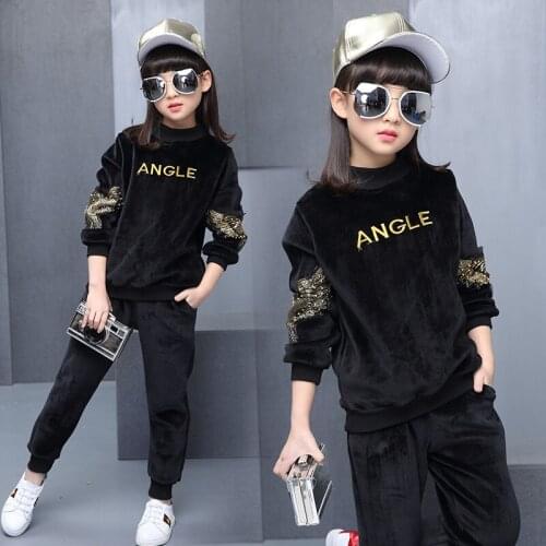 2020 Fashion Spring Autumn Girls Clothes Set Long Sleeve Letters Embroidered 2Pcs Black Halloween Girl Costume 4 6 8 10 12 Years
