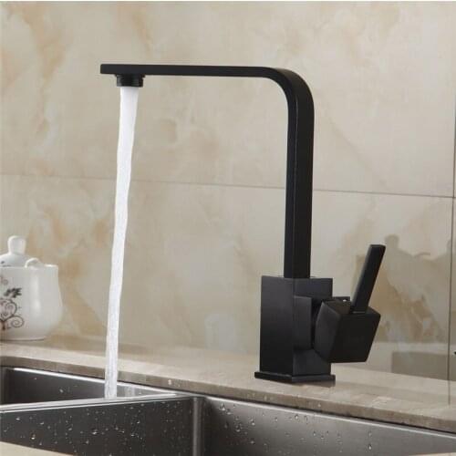Brass Kitchen Sink Water Faucet 360 Rotate Swivel Faucet Mixer Single Holder Single Hole Black Mixer Tap 7115Kitchen Faucets