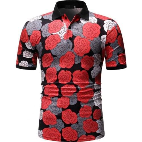 Summer Men Polo-Top Gradient Point Printing Stitching Colors Polyester Slim-Fit Short Sleeve Turn-down Collar Streetwear Shirt