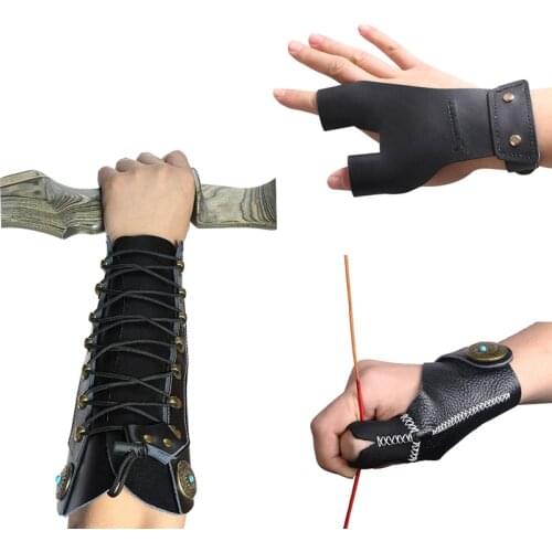 Luoyer Hunting Archery Leather Finger Glove Arm Protector Guard Bow Accessories for Shooting Outdoor Sports Target Practice