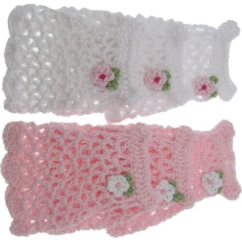 12Pcs miniature pink crochet Longuette flower for baby shower favors baptism party table decorations 6.5 x 8.5cm