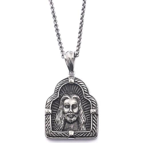 Mens Titanium Steel Pendant Necklace Catholic Religious Jewelry
