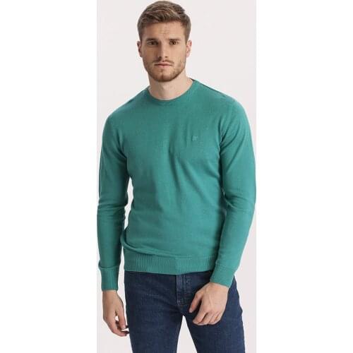 Hateko Men Cotton Mix Crewneck Mint Sweater Casual Wear Slim Fit
