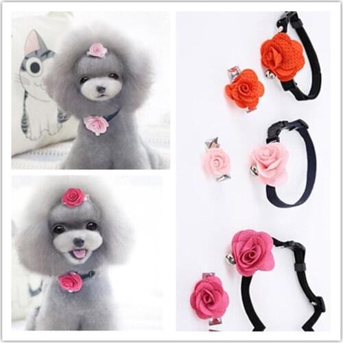 Pet Cats Dogs trose flower necklace hairpin set Grooming Accessories Beauty accessories 1Hairpin + 1collar
