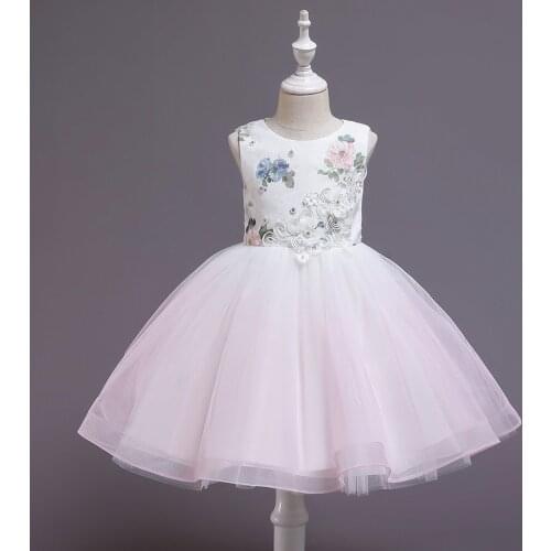 New Toddler Infant Kids Baby Girls Clothes Round Neck Sleeveless Floral Embroidery Lace Princess Party Gown Tutu Dress#g4