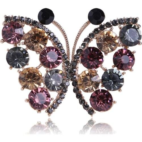 New Products Color Golden Butterfly Rhinestone Brooch DIY Insect Party Wedding Bouquet Brooch Gift Metal Rhinestone Brooch