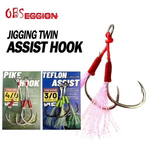 OBSESSION 2pcs/bag 1/0 2/0 3/0 Twin Assist Double Hooks Slow Sinking Fishing Jigging Hooks High Carbon Steel Saltwater Pike Hook