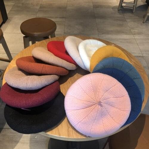 12 Colors Autunm Winter Wool Beret Women Retro Knit Beret Girl Korean Japanese Style British Painter Beret Hat Ins Fashion