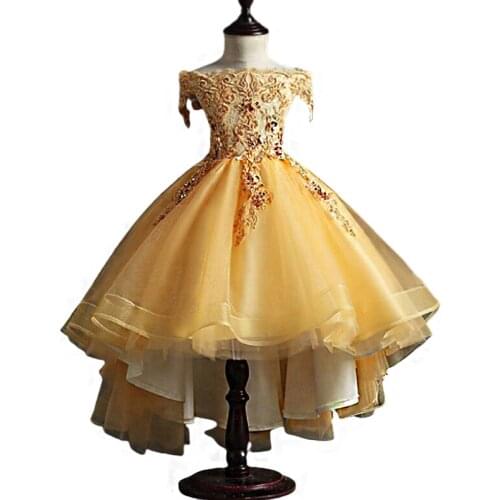 2-12y High-end Kids Birthday Party Dress for Girls Children One shoulder Beading Gorgeous Bridesmaid Dress for Girls Clothes