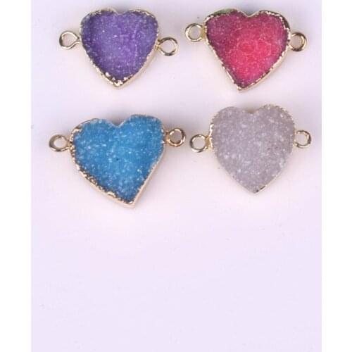 Multicolor Natural Stone Necklace Quartz Heart Shaped Druzy Charms for Jewelry Craft Making Jewelry Gifts