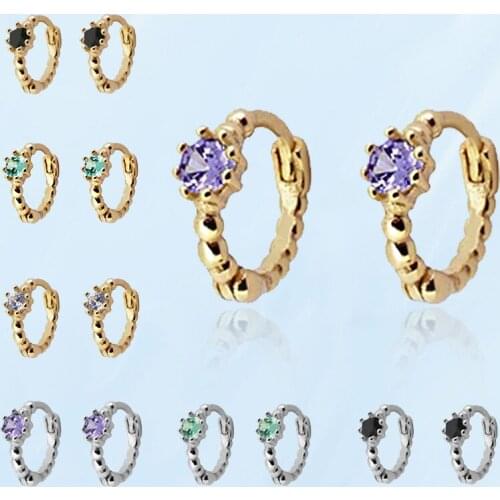 2021 New Trends Women Piercing Round Beads Hoop Earrings Fashion Simple Stainless Steel Crystal Earring All-Match Female Jewelry