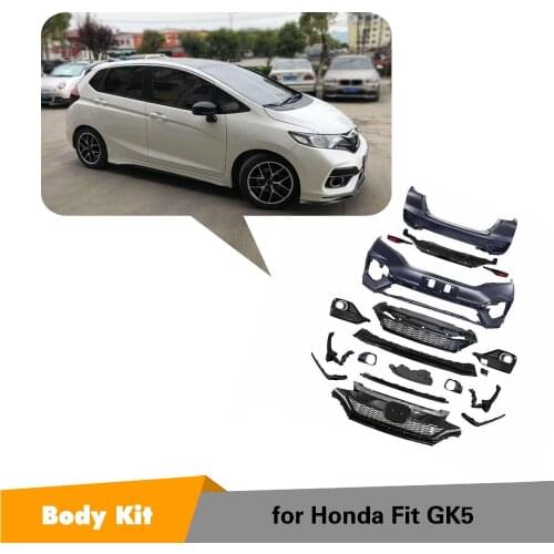 PP Upainted Body Kits Assembly for Honda Fit GK5 2014-2018 Front Bumper Lip Rear Diffuser Racing Grilles Fog Lamp Cover