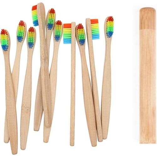 Rainbow Bamboo Toothbrush Banister Brush Natural Soft Hair Tooth Brush Eco-friendly Brushes Oral Cleaning Care Tools(5PCS/Pack)