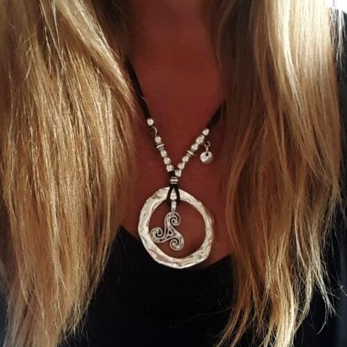 Retro Adjustable Infinite Rune Wax Leather DIY Rope Sweater Chain CircleRing Velvet Rope Necklaces