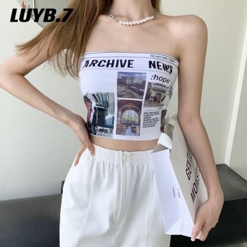 Retro street letters picture stitching slimming tube top wide-legged thin drape pants