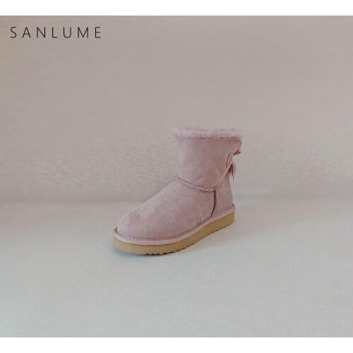 SANLUME Casual Winter Shoes Women Real Fox Fur Snow Boots Keep Warm Waterproof Sheepskin Ankle Boots non-slip EVA Flat Platform