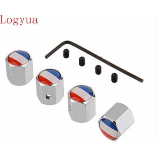 Sliver Anti-theft Style France Flag Logo Car Wheel Tire Valve Cap Tyre Dust Caps For Cars 8pcs = 2 set