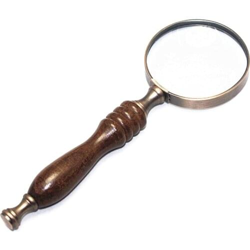 70mm 10X Handcraft Elder Magnifier Antique Wood Handle Inspection Handheld Books Magnifying Glass For Reading Map Portable Hobby