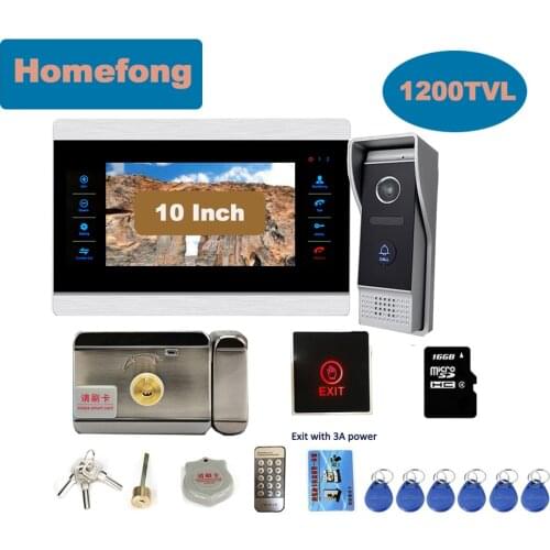 Homefong 10 Inch Video Intercom Kit with Electric Lock Unlock Video Door Phone Doorbell With Camera Motion Detection Record
