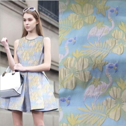 Swan print jacquard brocade fabric for DIY handmade sewing dress, coat, curtain , cushion patchwork upholstery home decoration