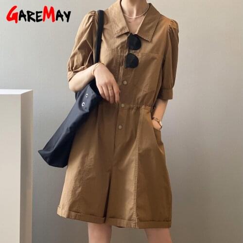 Womens Summer 2021 New Korean Fashion Overalls Combi Short Jumpsuit Female Loose Elegant Thin Puff Sleeve Woman Romper Playsuit