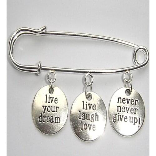 Live Your Dream Brooches for Women Never Give Up ! Live Laugh Love Brooch Pin Boho Dress Coat Bag Jewelry Boho Brithday Festival