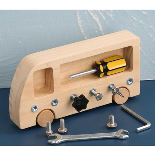 1 Set Childrens Wooden Busy-Bus Childhood Early Education Toy Sets Twist Screws Nuts Tools Handmade Exercise Teaching Aids
