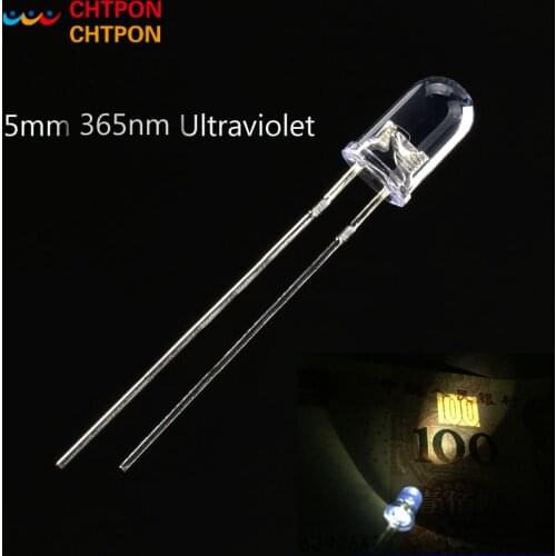 10pcs 5mm Ultraviolet 365nm 370nm UV LED Diode Light Emitting Lamp 5 mm UVLED (Ultra Violet Purple 5 mm Round Water Clear Lens)