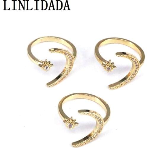 10Pcs White Cz Moon Rings For Women Gold Crystal Cubic Zirconia Open Cuff Ring Adjustable Minimalist Jewelry Gifts