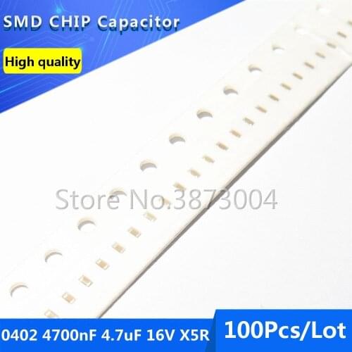 100pcs 0402 4700nF 4.7uF 16V X5R 10% Thick Film Chip Multilayer Ceramic Capacitor