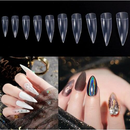 100pcs/box DIY Half Style Long Stiletto False Nail Tips Sizes Fake Nail Tips Salon ABS Nail Art False Nail Tips 3 Colors Options