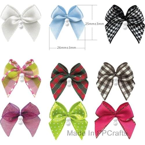 2 Beads 25X26MM Satin/Grosgrain/Gingham Ribbon Hand-Tied Bowknot Bow For Cloth Hairbow DIY Crafts 200pcs