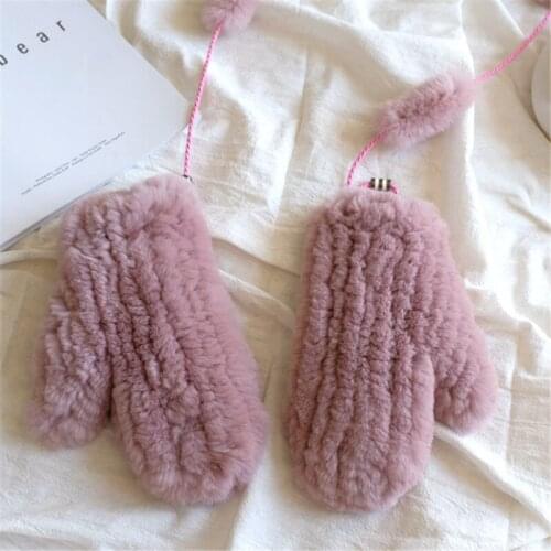 2019 Brand Childrens Leather Wool Gloves Winter Warm Real Natural Rabbit Fur Gloves Cute Luxury Knitted Rabbit Fur Gloves
