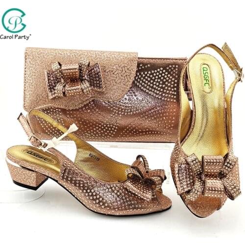 2021 Nigerian Newest Italian Design Peach Color Party Ladies Shoes and Bag Set Decorated With Special Narrow Band and Cross-tied